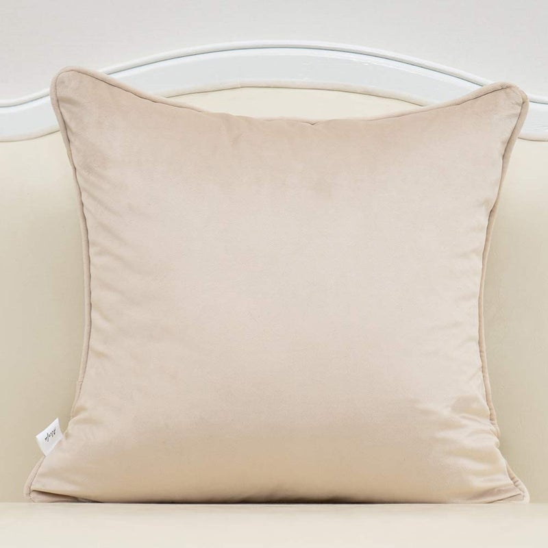 Alerfa 18 x 18 Inch Beige Square Maple Leaf Pillow Embroidery Cut Velvet Cushion Case Luxury Modern Lumbar Throw Pillow Cover Decorative Pillow for Couch Sofa Living Room Bedroom Car - Image 2